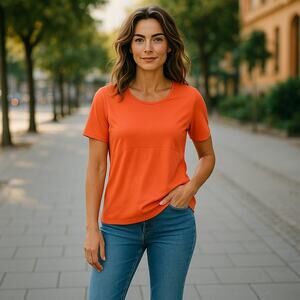 lucy Womens Tee Size M Orange Athletic Shirt Top‎ Short Sleeves Solid Reflective